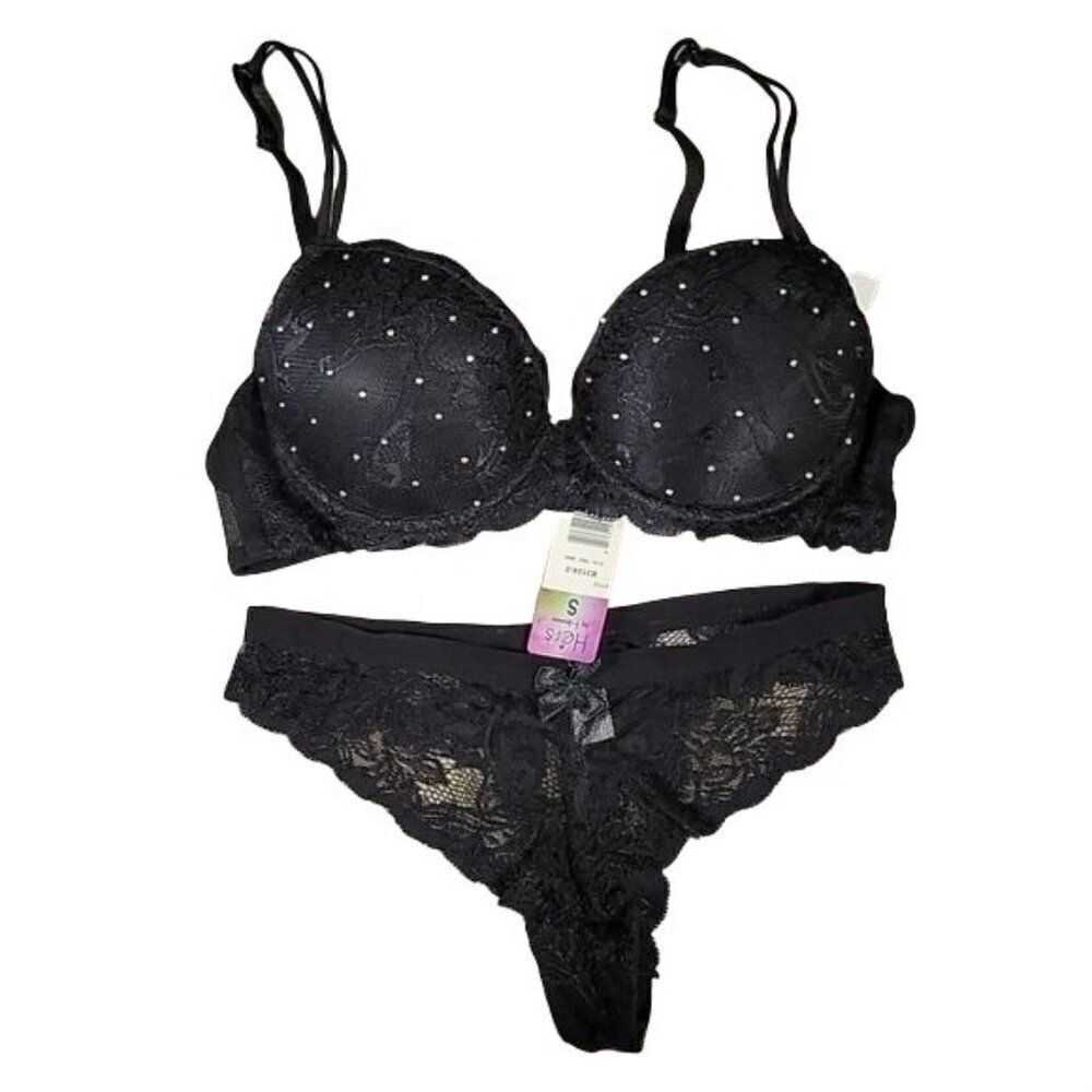 Hers by Herman Lace Push-up Bra & Thong Set Sz 32B